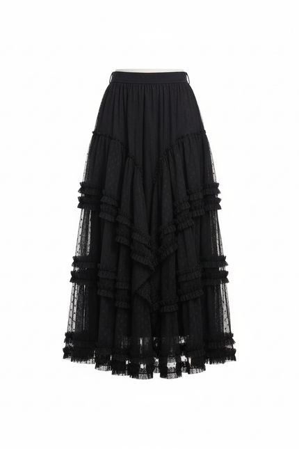 Jupe Longue Noire À Volants Élégante