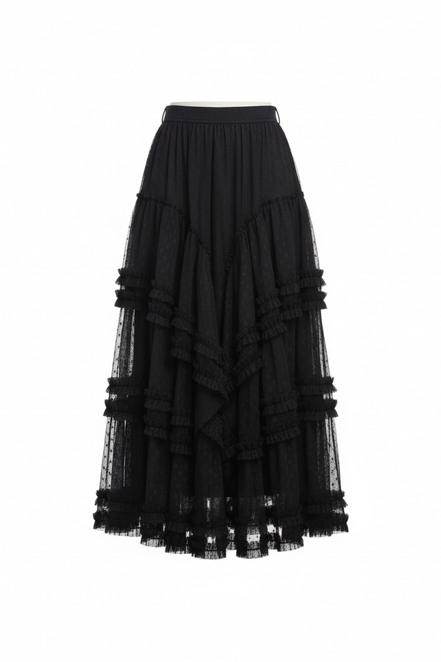 Jupe Longue Noire À Volants Élégante