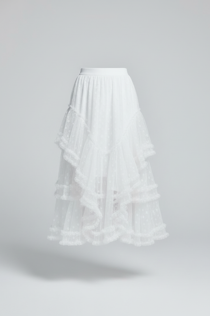 Jupe Longue Blanche À Volants Fluide Bohème