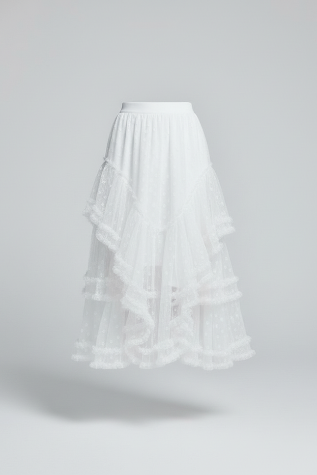 Jupe Longue Blanche À Volants Fluide Bohème