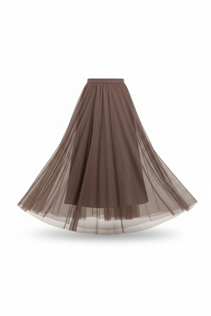 Jupe Longue Taupe Tulle Fluide