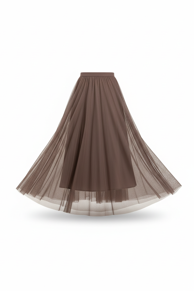 Jupe Longue Taupe Tulle Fluide