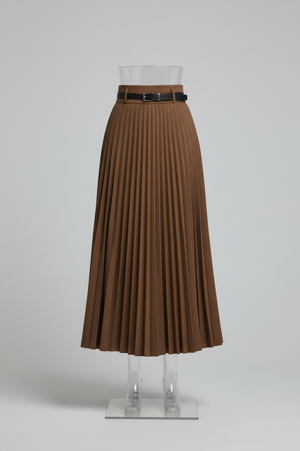 Jupe Longue Plissée Marron Élégante Tendance