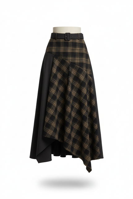 Jupe Longue Plaid Asymétrique Grunge