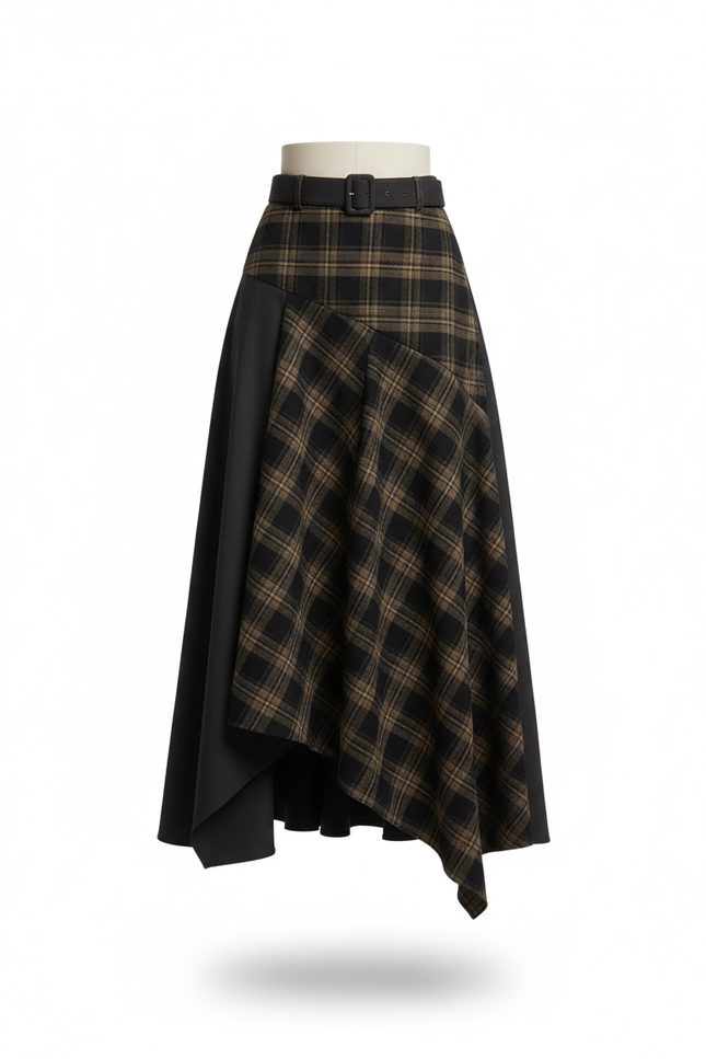 Jupe Longue Plaid Asymétrique Grunge