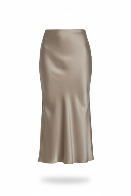 Jupe Longue Satin Champagne Fluide Femme