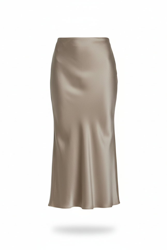 Jupe Longue Satin Champagne Fluide Femme