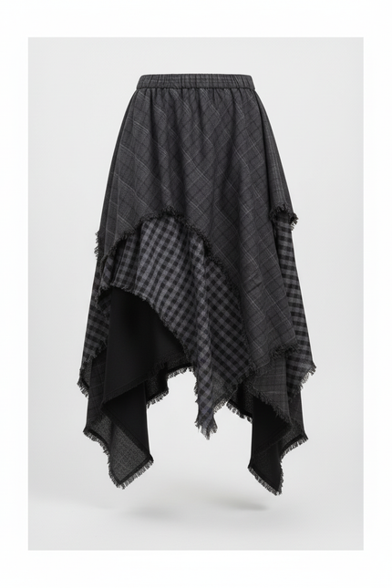 Jupe Longue Plaid Asymétrique Fluide