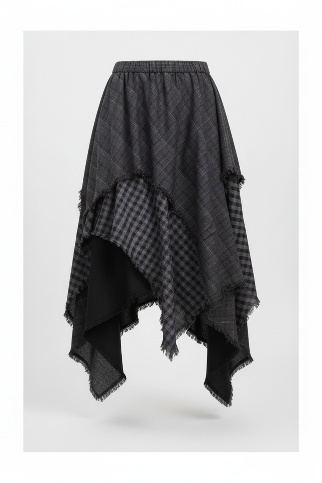 Jupe Longue Plaid Asymétrique Fluide