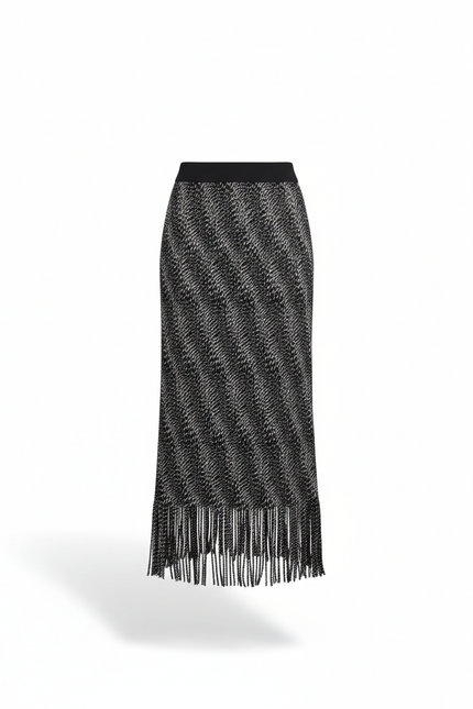 Jupe Longue Imprimée Franges Élégante