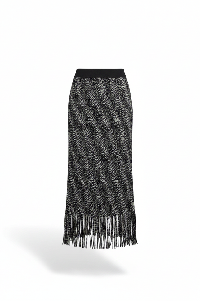Jupe Longue Imprimée Franges Élégante