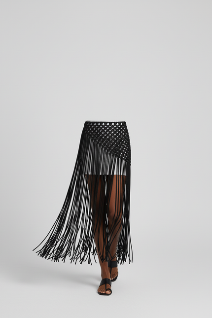 Jupe Longue Noire À Franges Bohème