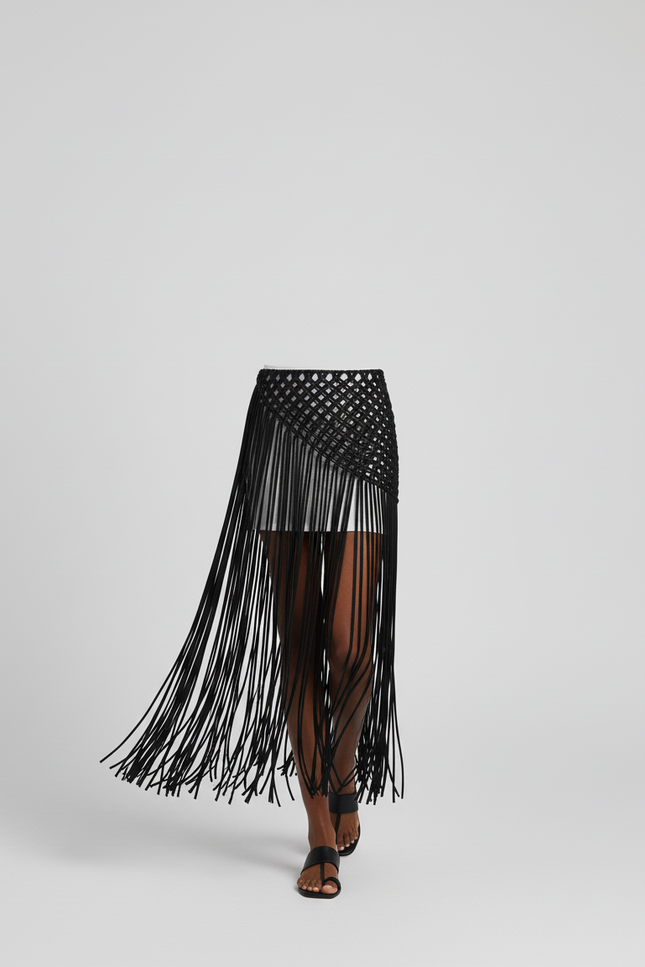 Jupe Longue Noire À Franges Bohème