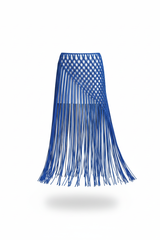 Jupe Longue Bleue Franges Bohème