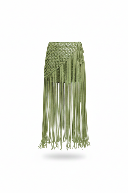 Jupe Longue Vert Franges Bohème