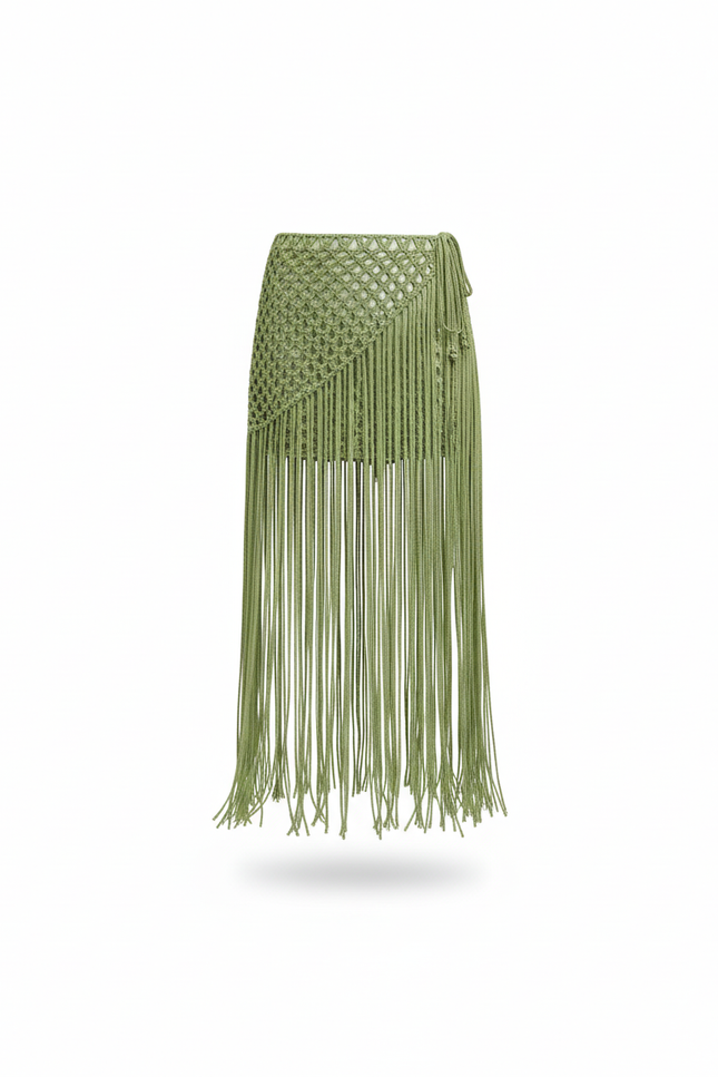 Jupe Longue Vert Franges Bohème