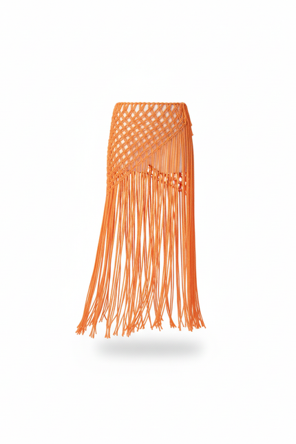 Jupe Longue Orange Franges Bohème