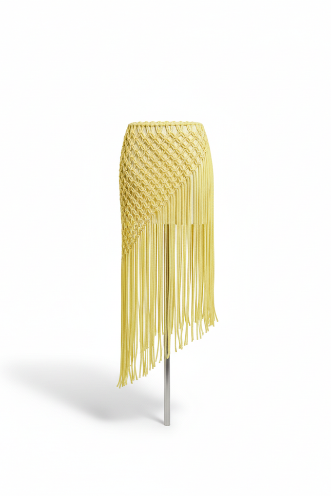 Jupe Longue Jaune Franges Bohème