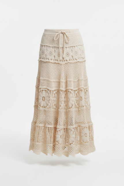 Jupe Longue Écru Crochet Bohème