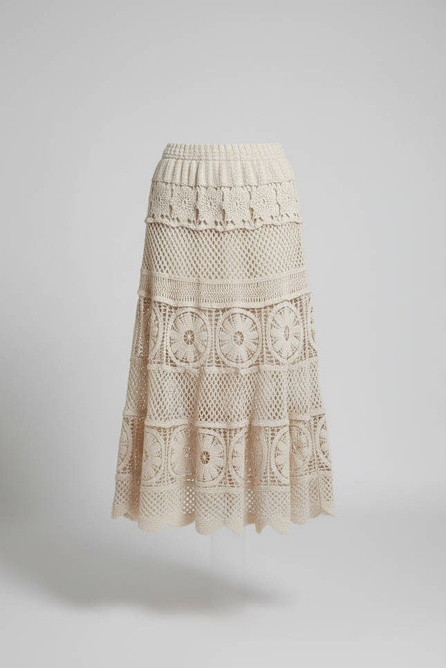 Jupe Longue Crochet Ajourée Bohème Femme