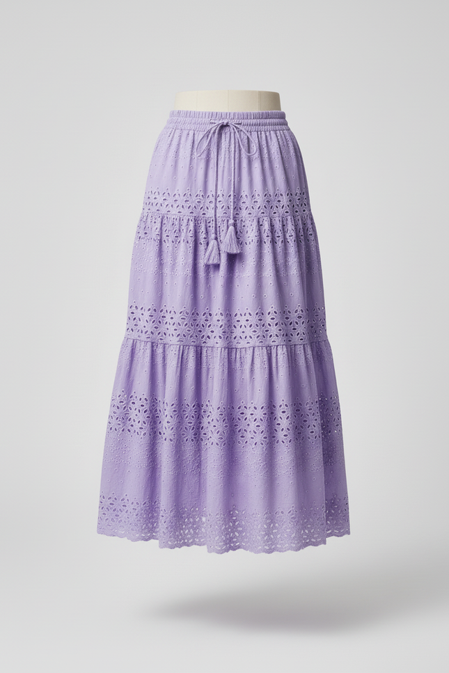 Jupe Longue Lila Broderie Anglaise Élégante