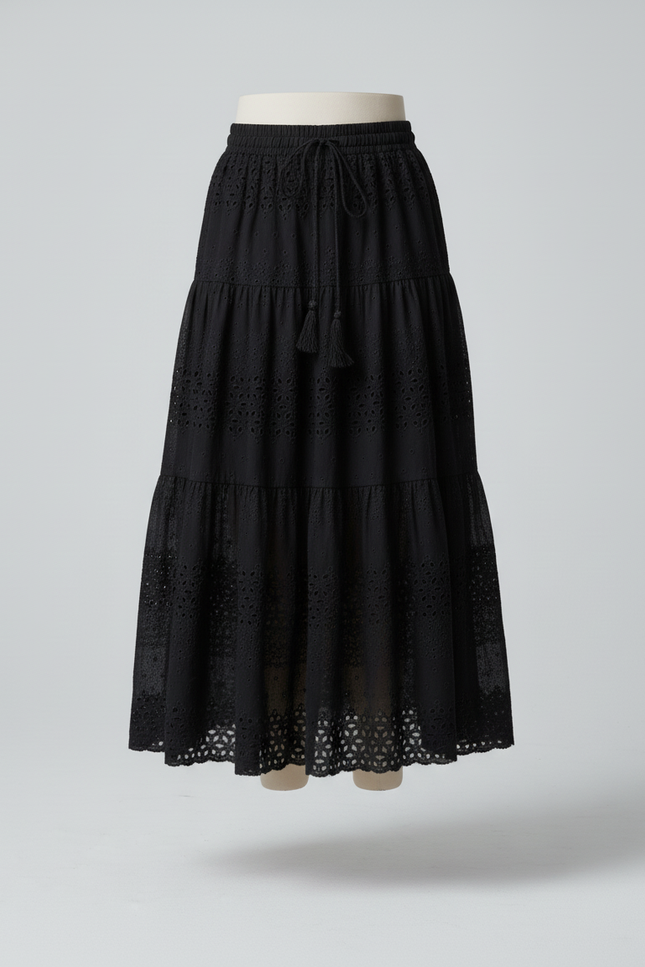 Jupe Longue Broderie Anglaise Noire