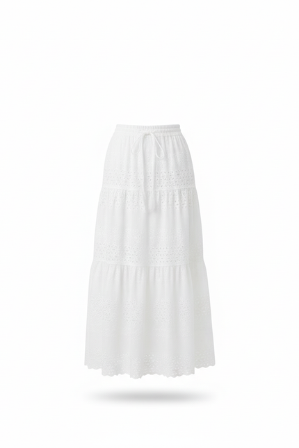 Jupe Longue Dentelle Ajourée Blanche Bohème