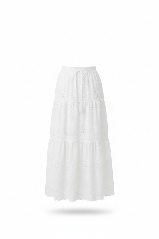 Jupe Longue Dentelle Ajourée Blanche Bohème