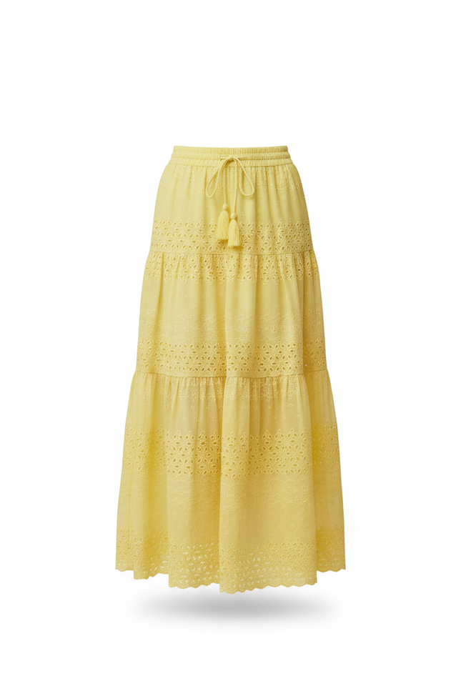 Jupe Longue Jaune Broderie Anglaise Bohème
