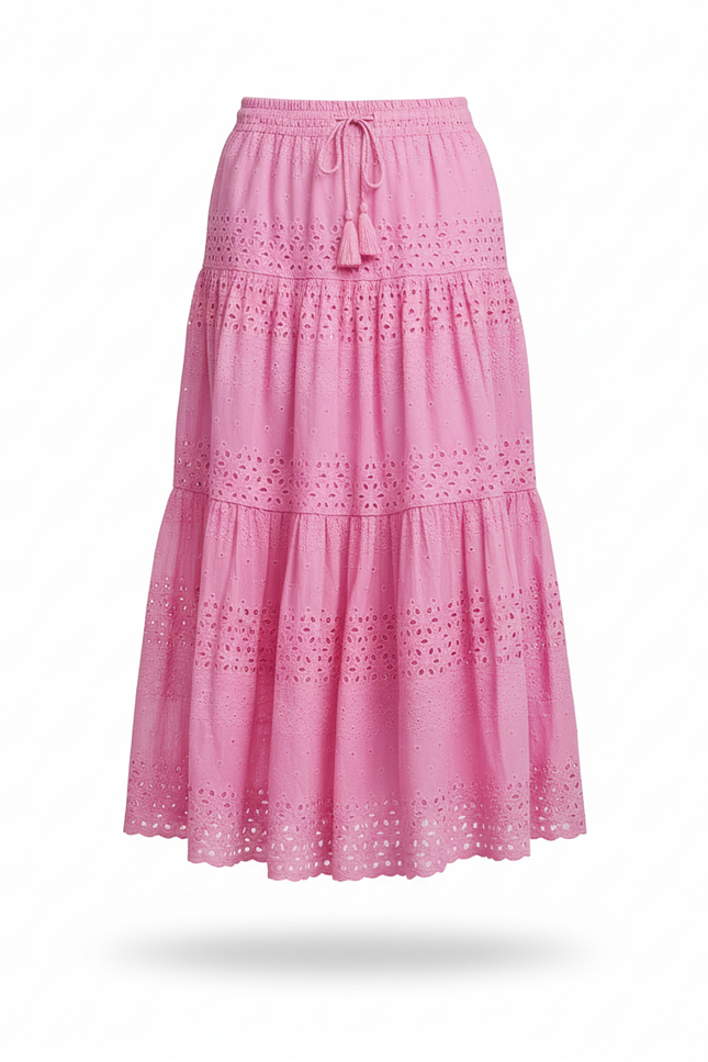 Jupe Longue Rose Broderie Anglaise Élégante