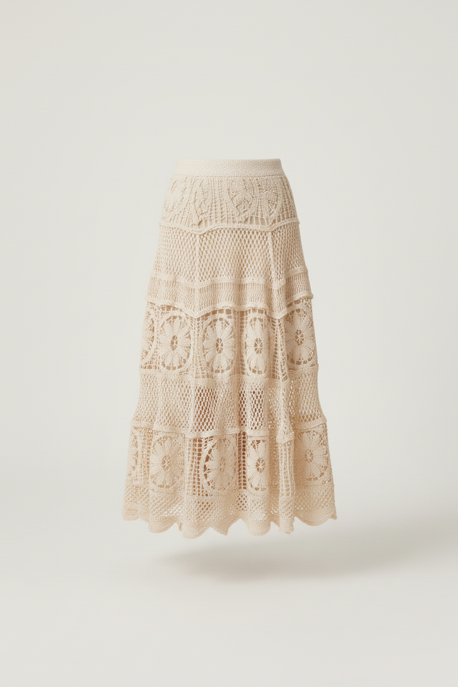Jupe Longue Crochet Beige Bohème