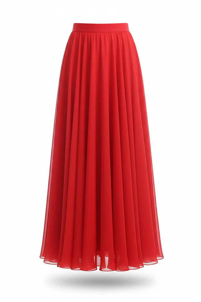 Jupe Longue Rouge Mousseline Fluide