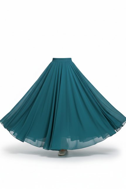 Jupe Longue Chiffon Vert Pétrole Fluide