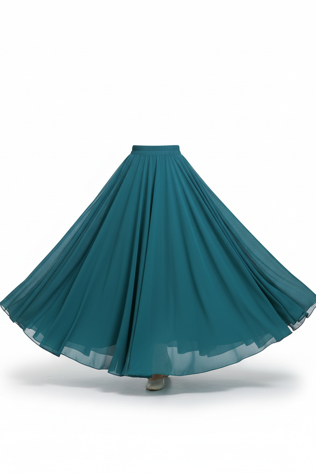 Jupe Longue Chiffon Vert Pétrole Fluide