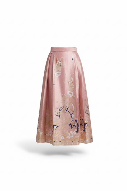 Jupe Longue Rose Brodée Élégante Chic