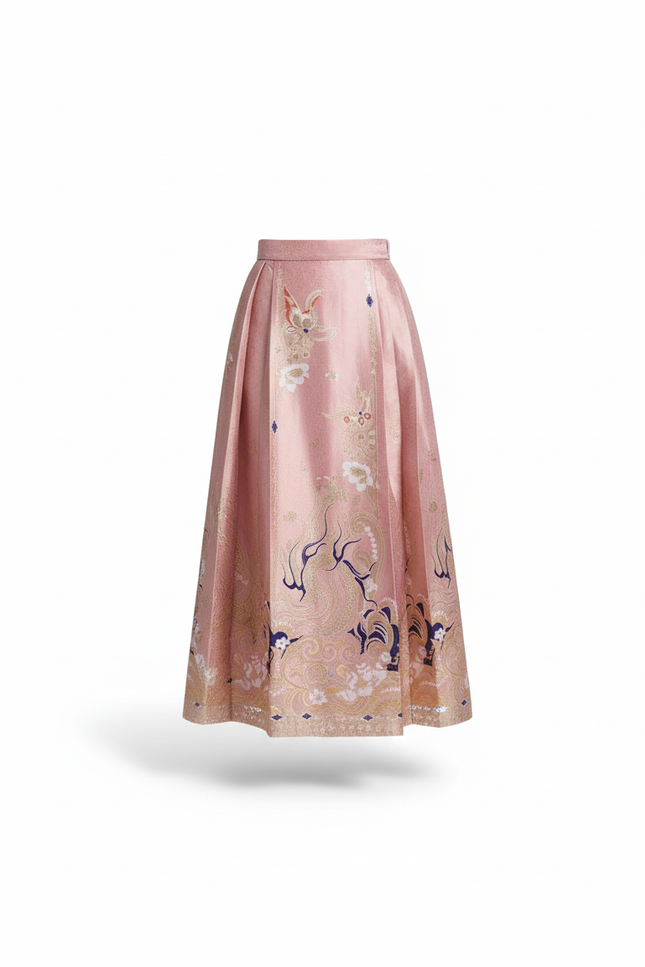 Jupe Longue Rose Brodée Élégante Chic