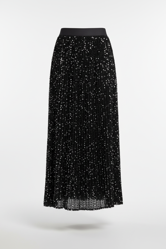 Jupe Longue Noire Pailletée Plissée