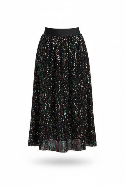 Jupe Longue Noire Paillettes Multicolores Scintillante