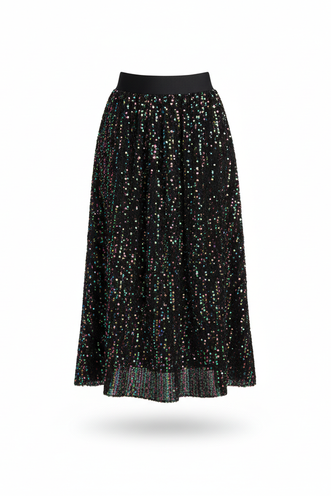Jupe Longue Noire Paillettes Multicolores Scintillante