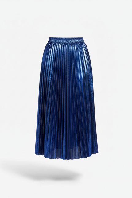 Jupe Longue Plissée Métallisée Élégante Femme