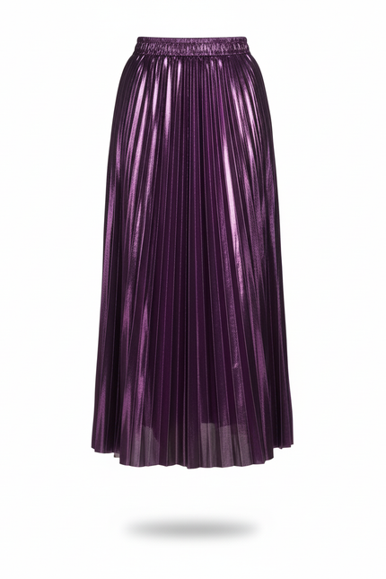 Jupe Longue Plissée Métallisée Élégante Mode