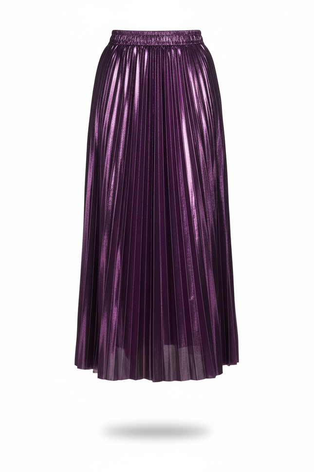 Jupe Longue Plissée Métallisée Élégante Mode