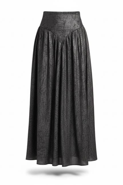 Jupe Longue Gris Métallisé Plissée Élégante
