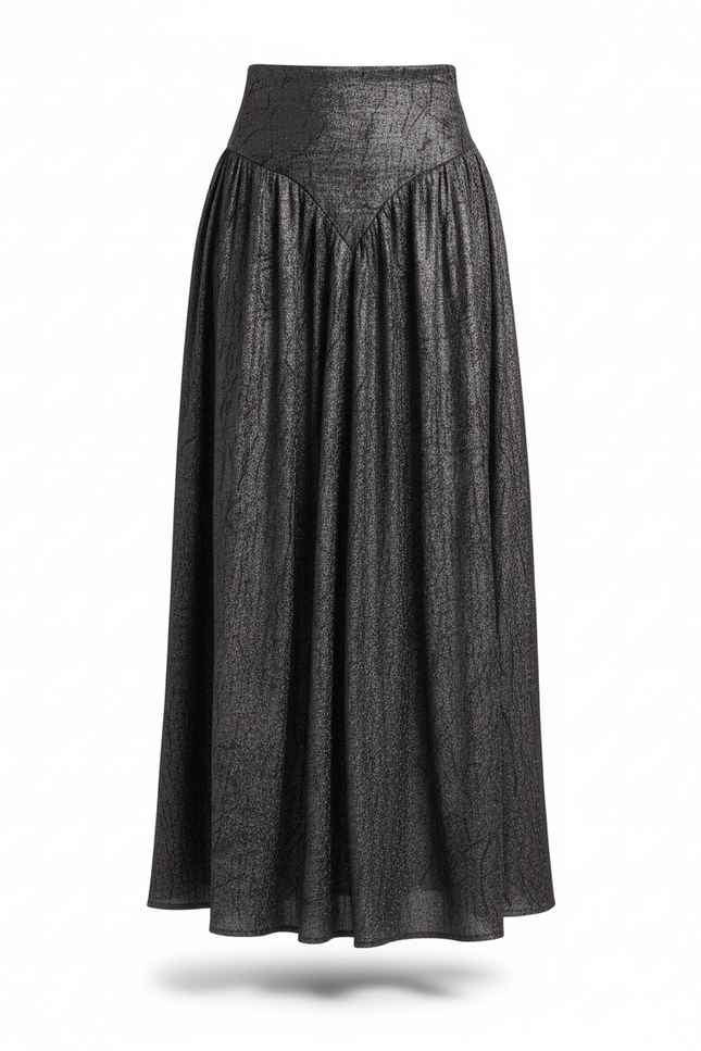 Jupe Longue Gris Métallisé Plissée Élégante