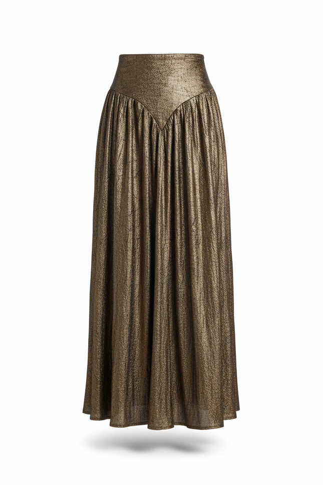Jupe Longue Dorée Plissée Élégante Soirée