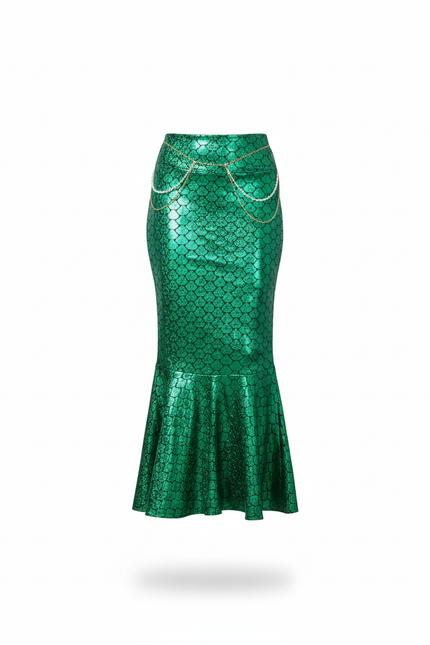 Jupe Longue Sirène Écailles Vert Métallisé
