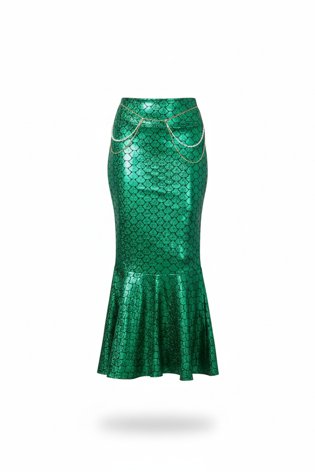 Jupe Longue Sirène Écailles Vert Métallisé