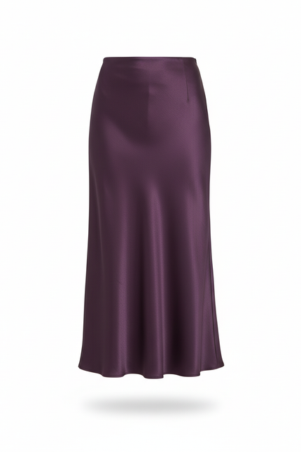 Jupe Longue Satin Prune Fluide