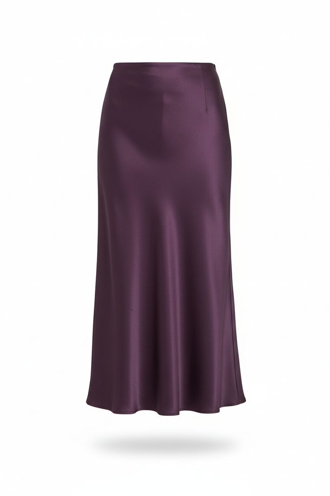 Jupe Longue Satin Prune Fluide
