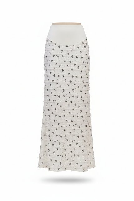 Jupe Longue Blanche Motif Noir Pour Femme